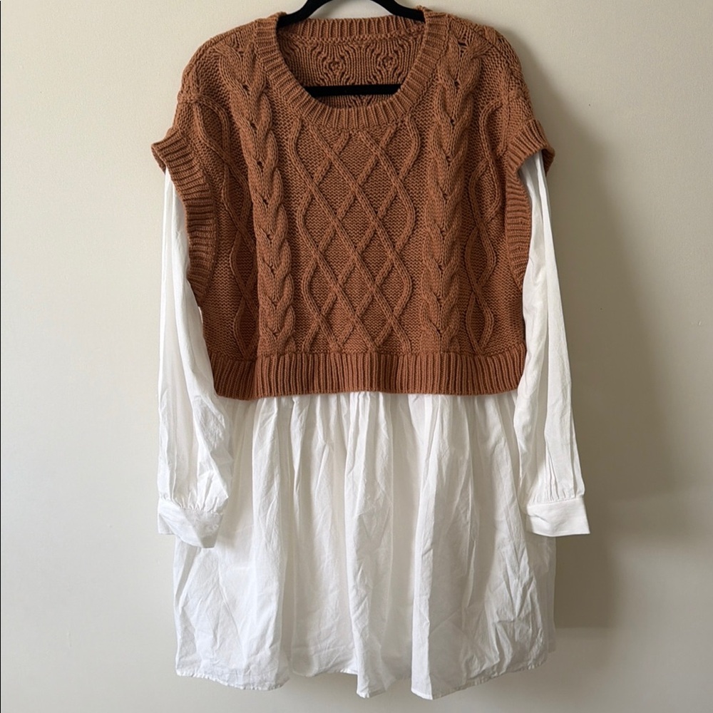 ARULA Brown and White Midi Dress